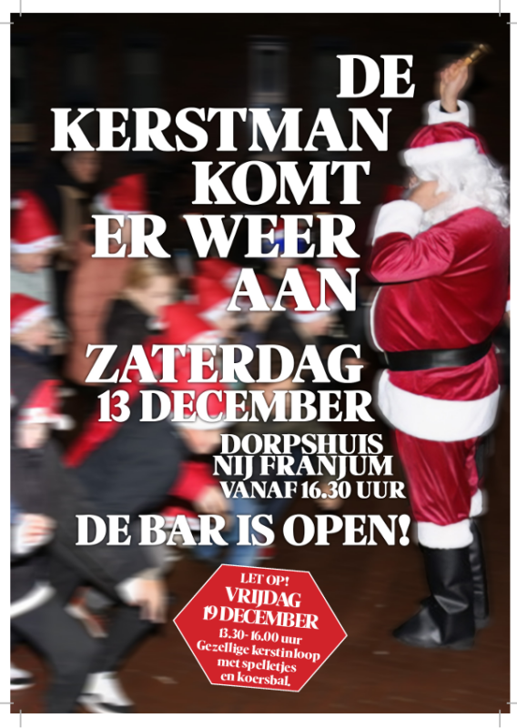 De kerstman komt er weer aan – 13 december dorpshuis Nij Franjum